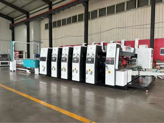 180000 KG Αυτοματοποιημένη υψηλής ταχύτητας κυψέλη Flexo τετραχρωματικός εκτυπωτής Diecutter Shacker